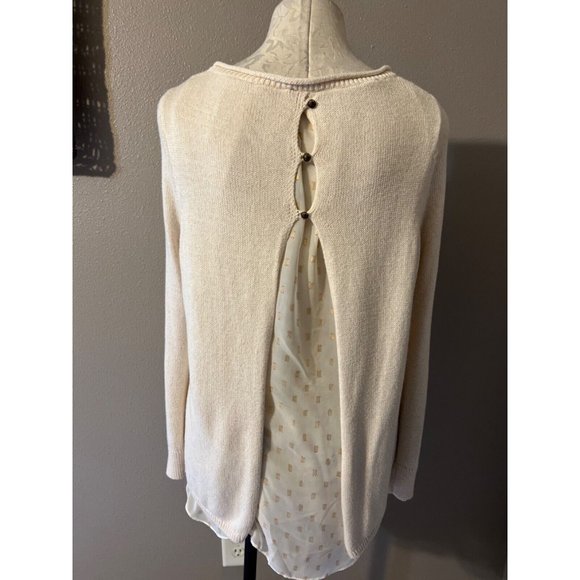 LUCKY Brand Sweater Top M Medium Cream Gold Back Details - Picture 1 of 9
